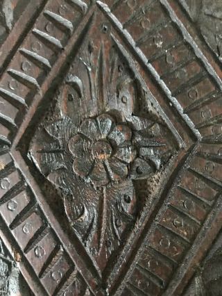 Antique 17th Century Carved Oak Panel Geometric Daisy Carving 2