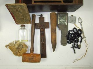 Antique Vampire Killing Kit 1800 ' s to 1900 ' s Folk Art Catholic Rosary Primitive 3
