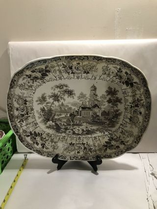 Antique Brown Venetian Scenery Transferware Platter By Enoch Wood & Sons C1820