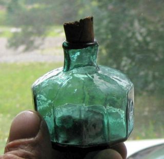Most ?? 12 Sided Blue Green Antique Blown Glass Perfume Bottle Primitive
