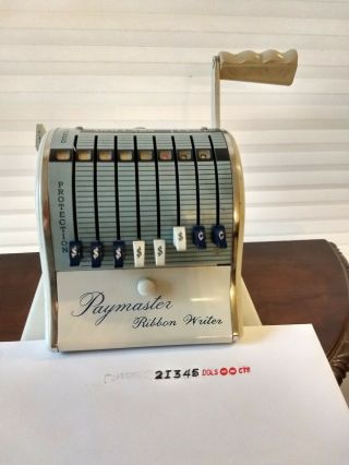 Paymaster 8000 Ribbon Writer / Check Embosser Seashell Whtie 1960s Antique