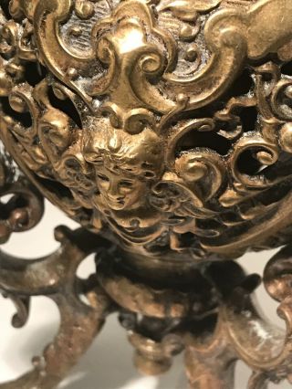 Antique Brass Pedestal Bowl / Display Bowl Stand / Claw Foot Ornate Brass Insert 7