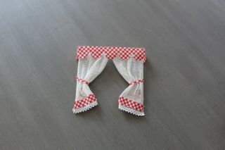 Vintage Lundby Dollhouse Red And White Drapes