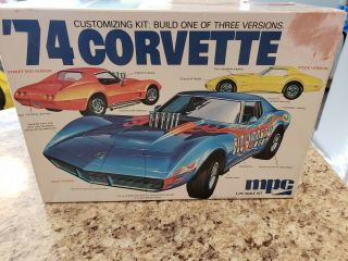 1974 Corvette Model Mpc Customizing Kit Unbuilt 1/25 Scale With Decals