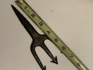 Antique 3 Tine Fish Spear Frog Gig Hand Forged Rare Barbed Handle Tang 4