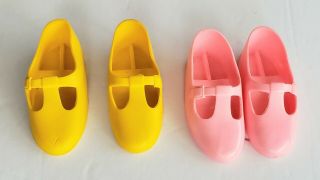 Vintage Ideal Velvet (crissy Family) Yellow And Pink T Strap Shoes