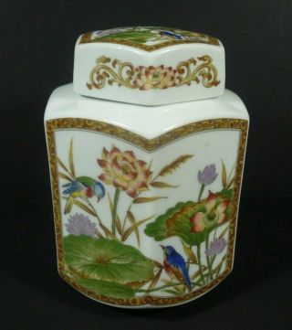 Vintage Empress By Haruta Porcelian Tea Caddy Birds Lotus Floral