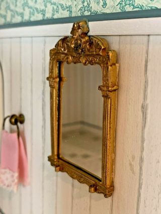 1980s Vintage Miniature Dollhouse Gold Ormolu Mirror FRANCE Columns Heavy 2 3/4 