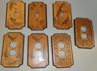 7 Vintage Real Wood Switch Plate Covers Trout Quail Ducks Eagle