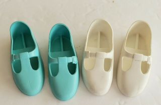 Vintage Ideal Velvet (crissy Family) Aqua And White T Strap Shoes