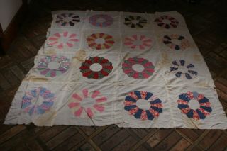 Vintage Antique Patchwork Quilt Top Unfinished Dresden Plate? For Repair 56x58 "