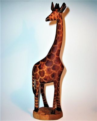 Old Giraffe Hand Carved Wood Art Sculpture Statue Figurine Vintage Antique 12 "