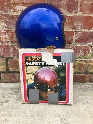 Allsport 1977 Blue Metal Flake Motorcycle Safety Helmet Nos Sz M