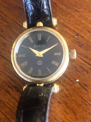 Vintage Gucci Women Quartz Watch Black Gold 2000l W Battery