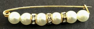 Antique 14kt Gold Diamonds And Pearls Pin Brooch Floating Diamonds