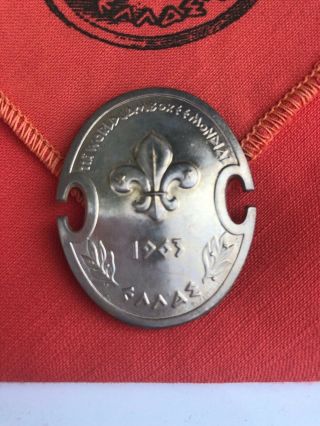 1963 World Scout Jamboree,  Greece Participant Silver Pin And Orange Scarf Staff