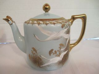 Rare 25 Pc.  Antique Nippon Flying Swan/Geese Jeweled Moriage Tea Set Japan 3