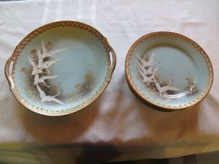 Rare 25 Pc.  Antique Nippon Flying Swan/Geese Jeweled Moriage Tea Set Japan 8