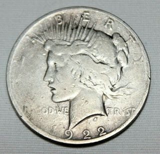 Antique 1922 - D Peace Silver Dollar Us Coin 90 Silver Good Shape