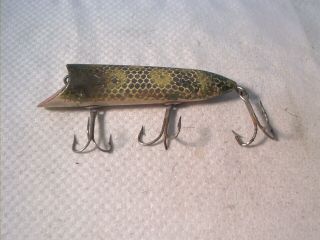 Vintage Old Wood Fishing Lure Heddon Lucky 13 Frog Scale
