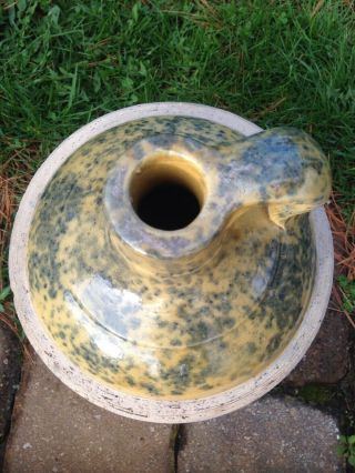 RARE Antique Stoneware Blue Spongeware Jug Crock,  Yellowware 6
