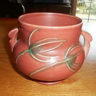 Antique Roseville Pottery Teasel Planter Vase Peach Salmon 2 Hndls 5 "