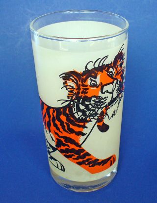 Tiger Glass Tumbler Vintage Frosted Fired On Wrap Around Animal Graphics