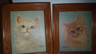 2 Vintage Florence Kroger 8 X 10 Framed Cat Art Prints