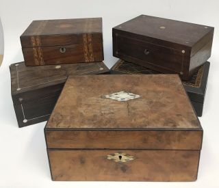 5 X Victorian 19th Century Antique Mahogany Walnut Rosewood Work Jewellery Box