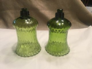 Set Of 2=vtg Green Glass Peg Candle Votive Cup Home Interior Flared Honeycomb