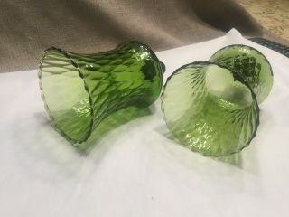 Set of 2=VTg Green GLASS PEG CANDLE VOTIVE CUP HOME INTERIOR Flared Honeycomb 3