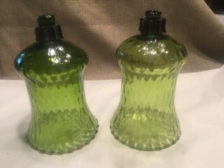 Set of 2=VTg Green GLASS PEG CANDLE VOTIVE CUP HOME INTERIOR Flared Honeycomb 4