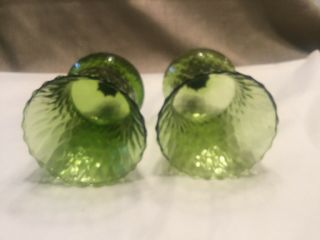 Set of 2=VTg Green GLASS PEG CANDLE VOTIVE CUP HOME INTERIOR Flared Honeycomb 5