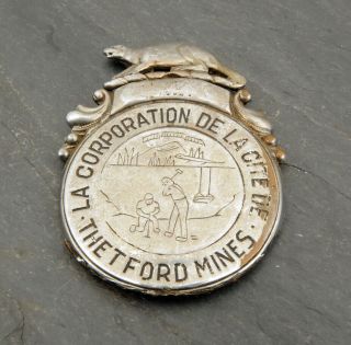 Rare Early Thetford Mines,  Quebec Police Obsolete Uniform/hat Badge/shield Qc
