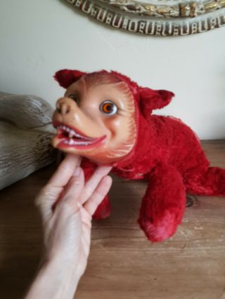 Rushton? Red Body W/ Rubber Face Sleep Eye Big Bad Wolf/ Dog Plush Toy Vintage