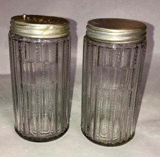 2 Vintage Antique Canister Jar Shakers From Hoosier Cabinet 4 1/4” Tall X 2 1/8”