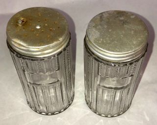 2 Vintage Antique Canister Jar Shakers From Hoosier Cabinet 4 1/4” Tall x 2 1/8” 2