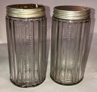 2 Vintage Antique Canister Jar Shakers From Hoosier Cabinet 4 1/4” Tall x 2 1/8” 3