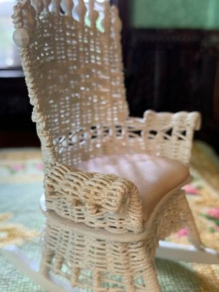 Artisan Miniature Dollhouse Vintage Lulani Warling Wicker Rocking Chair Silk