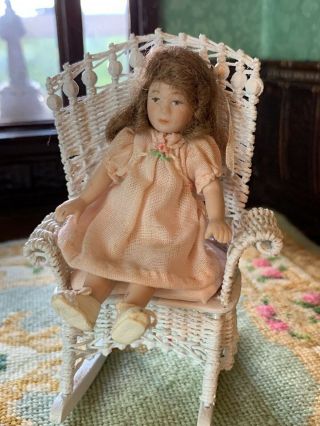 Artisan Miniature Dollhouse Vintage Lulani Warling Wicker Rocking Chair Silk 2