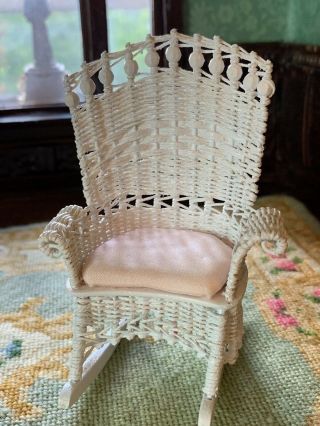Artisan Miniature Dollhouse Vintage Lulani Warling Wicker Rocking Chair Silk 3