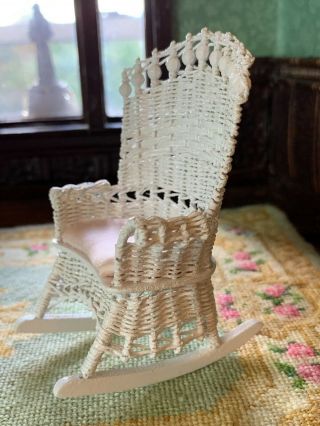 Artisan Miniature Dollhouse Vintage Lulani Warling Wicker Rocking Chair Silk 4