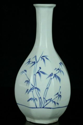 Aug085 Korean Blue&white Porcelain Bottle Bamboo Design Chamfer
