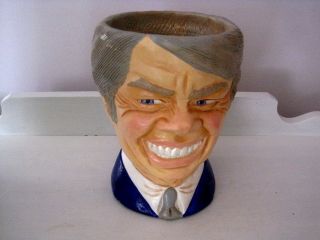 Rare President Jimmy Carter Folk Art Peanut Bowl Heavy Clay Head - Collectible