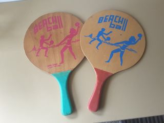 Vintage Two Wooden Timber Paddle Ball Beach Ball Bats Kids 1960 