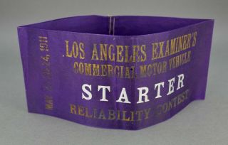 Antique 1911 Los Angeles Automobile Reliability Contest Car Race Arm Band Tag