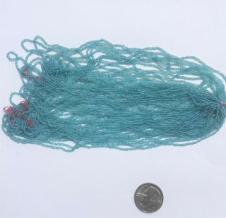 Rare Pre - 1900 Antique Micro Seed Beads - Translucent Sky Blue Turquoise Hank - 24.  5g