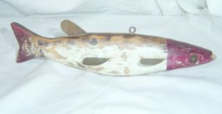 Vintage Folk Art Fish Decoy 7 1/2 Inches Long Lead Belly Weight Curved Tail