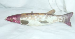 Vintage Folk Art Fish Decoy 7 1/2 Inches Long Lead Belly Weight Curved Tail 3