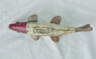 Vintage Folk Art Fish Decoy 7 1/2 Inches Long Lead Belly Weight Curved Tail 5